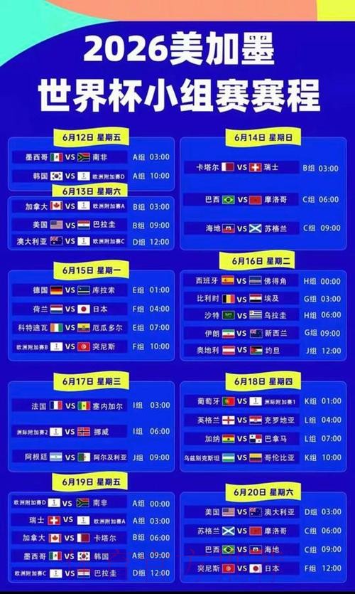 2026美加墨世界杯赛程高清